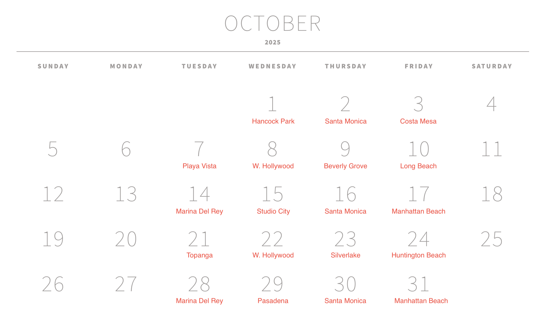 October 2025 Schedule
