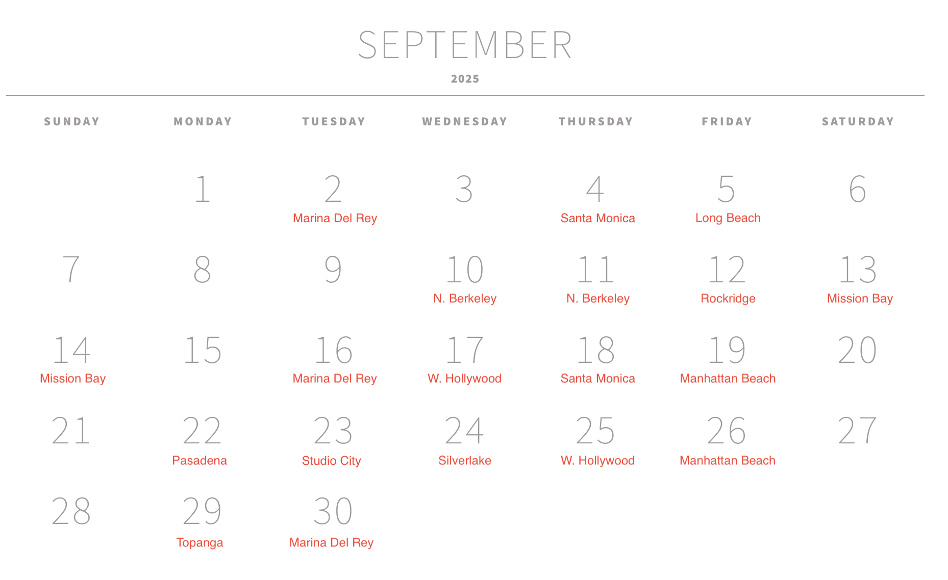 September 2025 Schedule