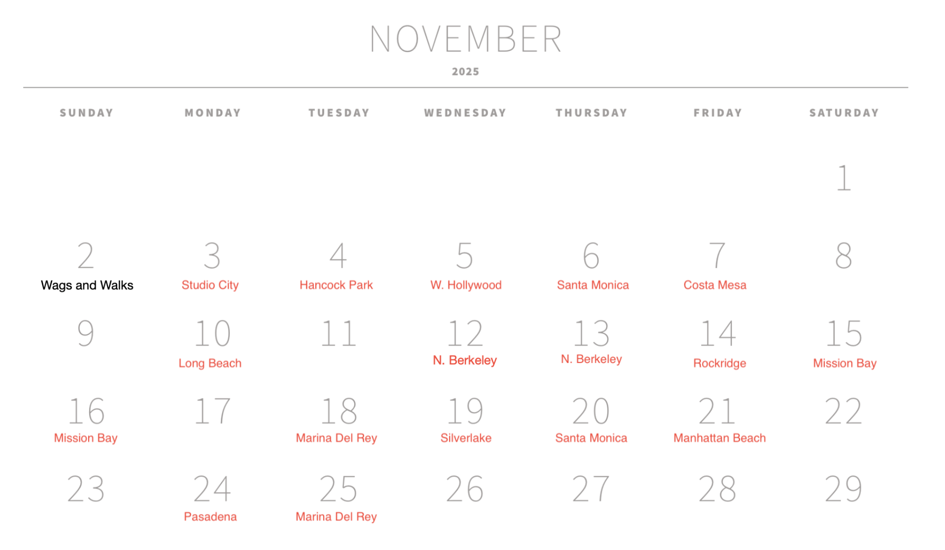 November 2025 Schedule