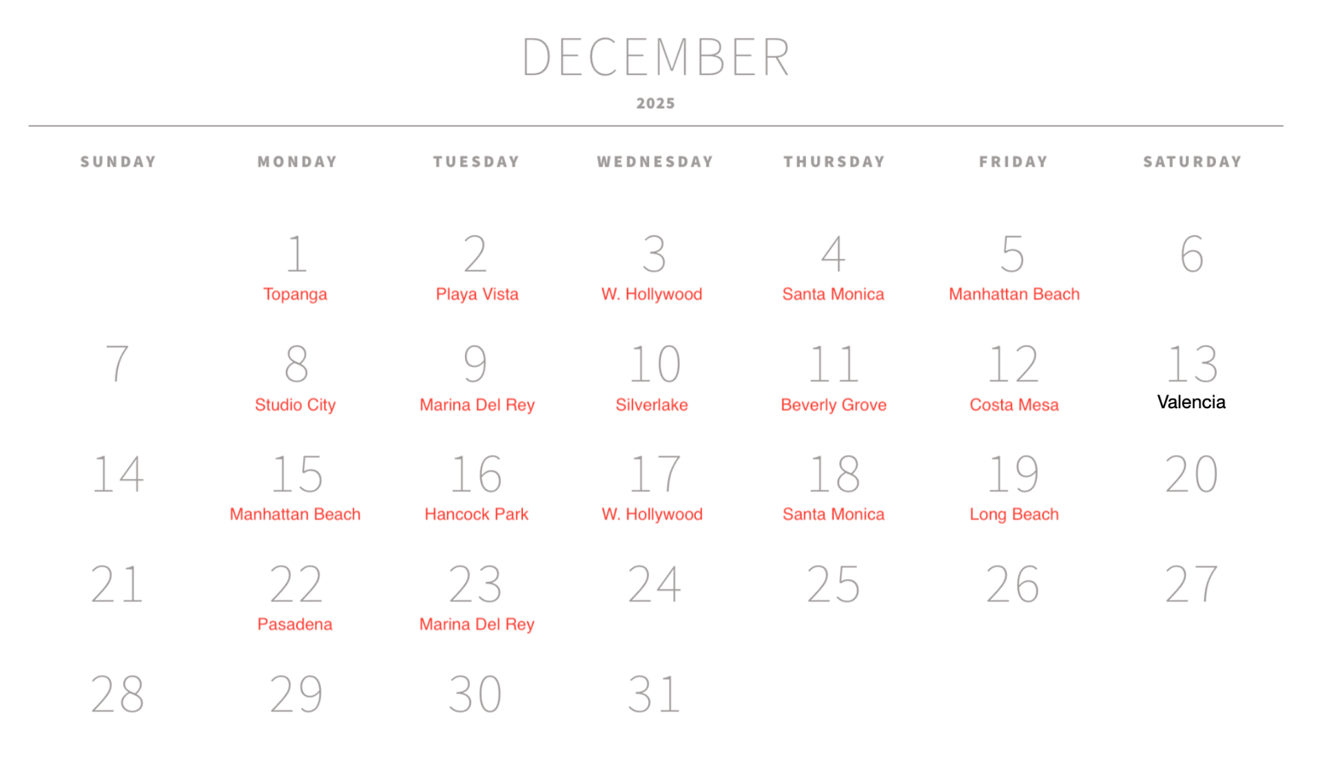 December 2025 Schedule