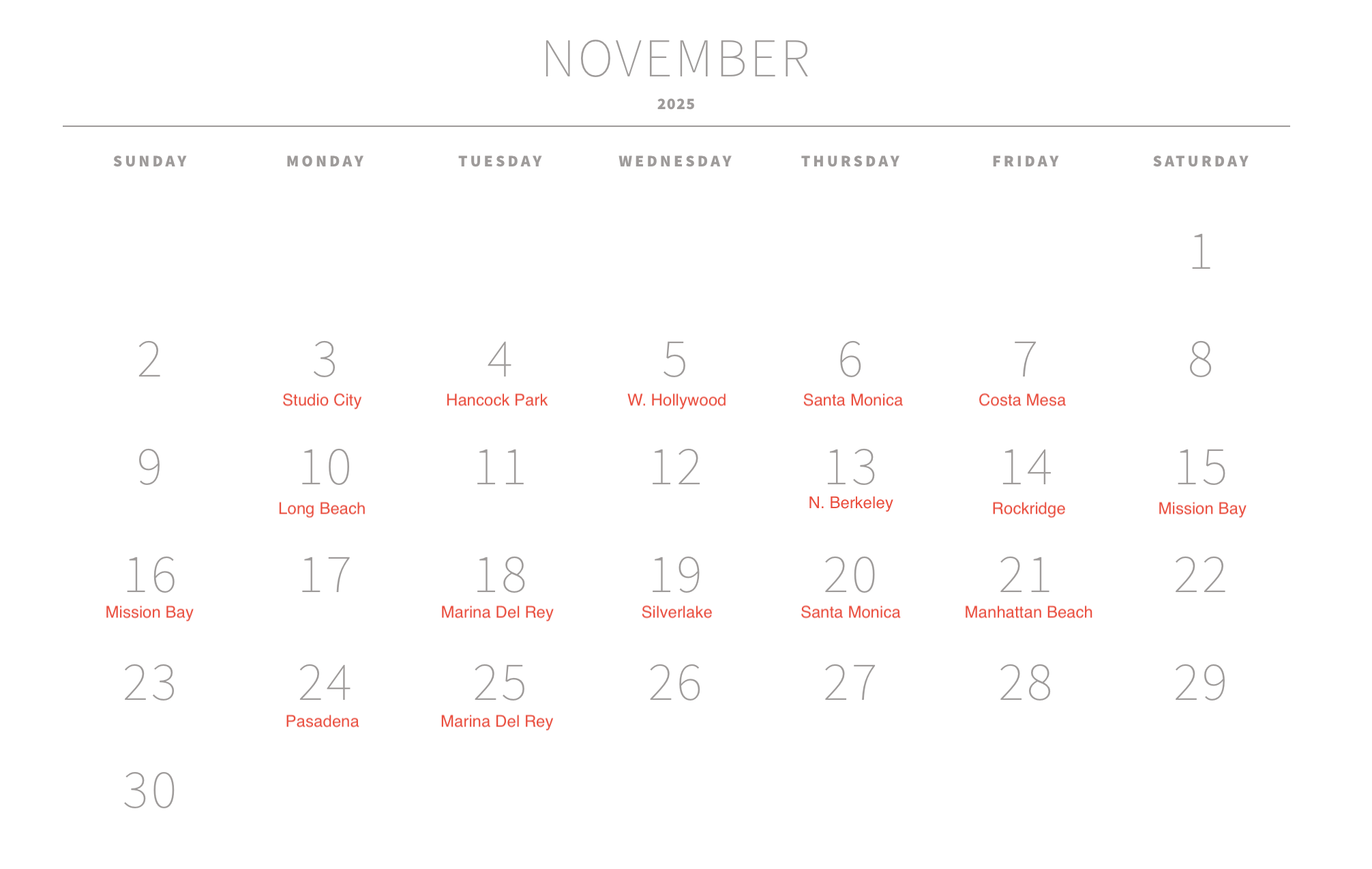 November 2025 Schedule