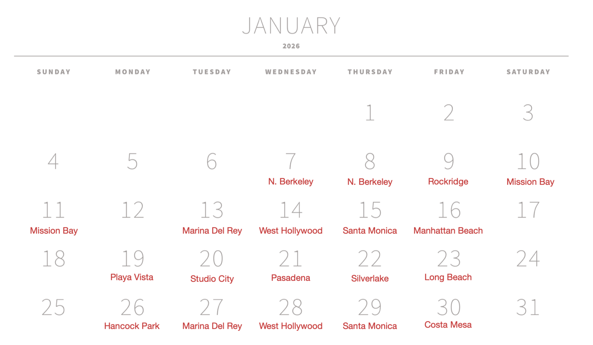 January 2026 Schedule