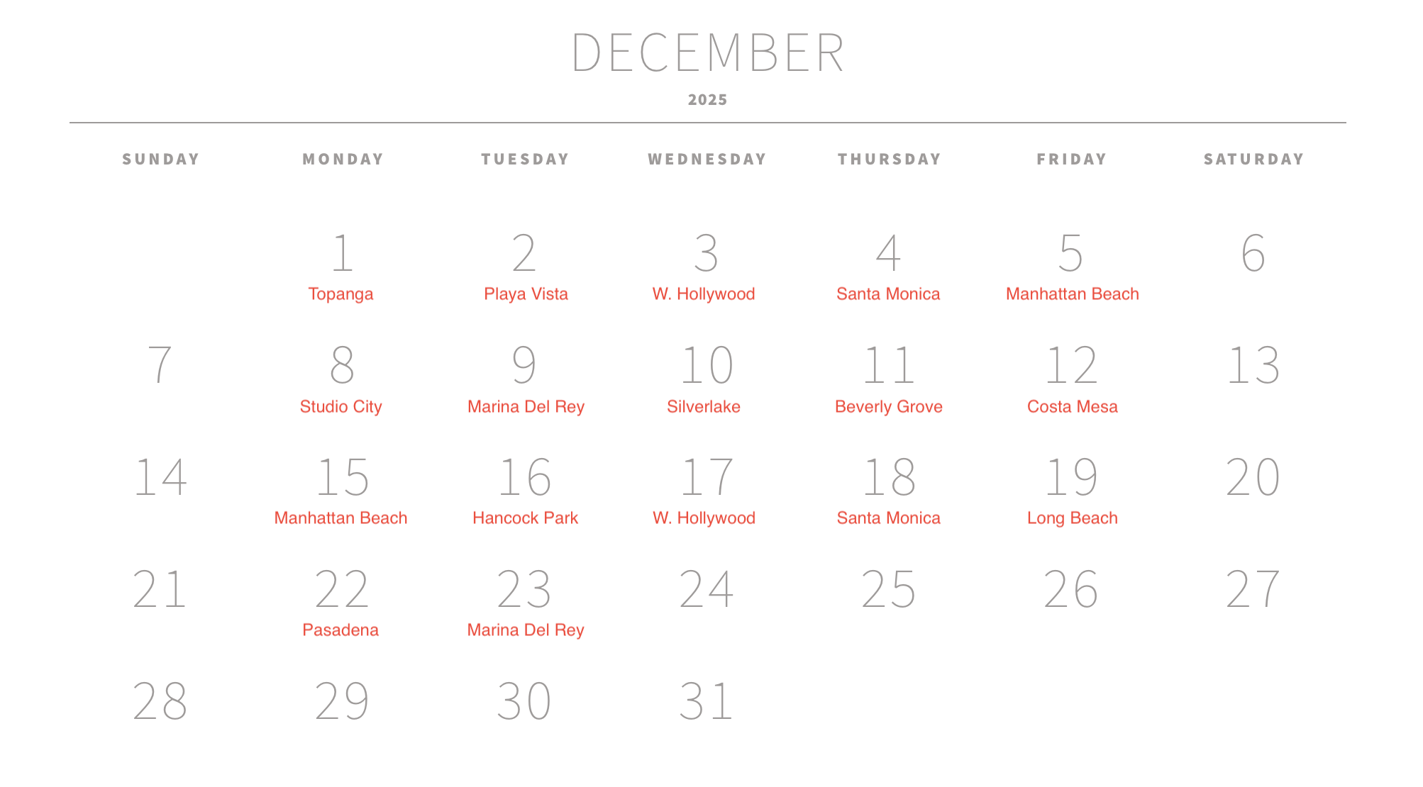 December 2025 Schedule